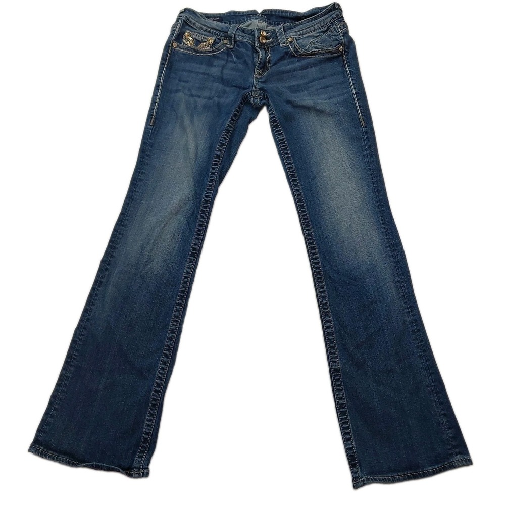 Vigoss The New York Blue Embellished Back-Pocket Bootcut Jeans 32 Waist